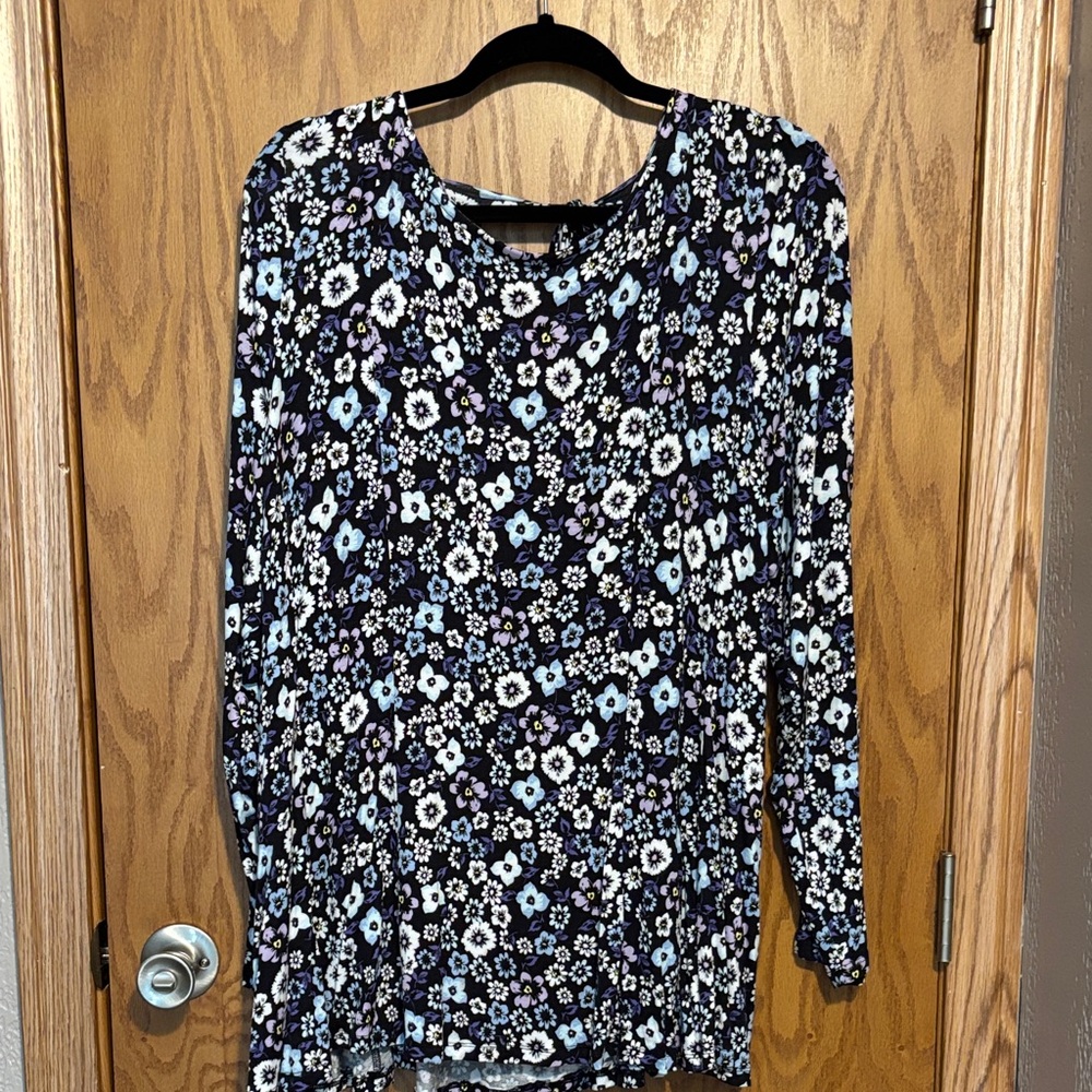 Lane Bryant Floral Print Tunic - Black and Blue purple flower
